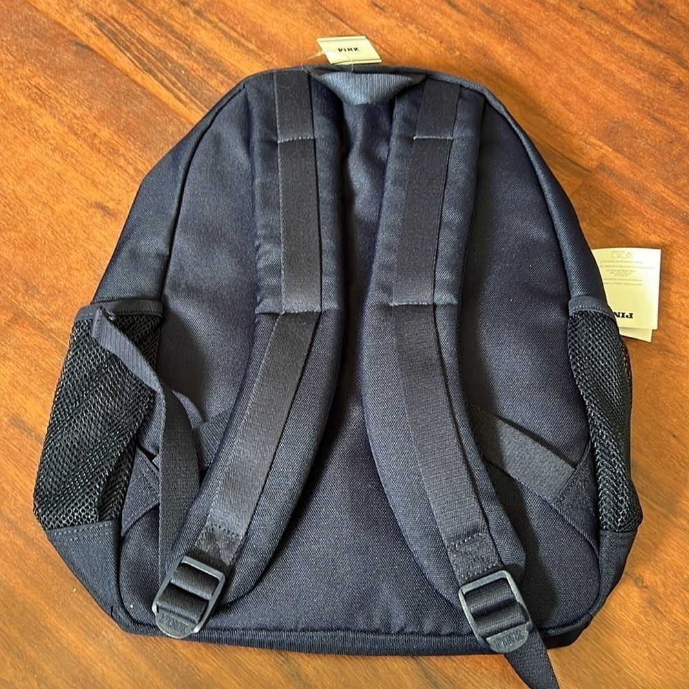 VS Pink Ivy Classic Canvas Backpack in Midnight Navy adjustable polyester zipper - Picture 8 of 10